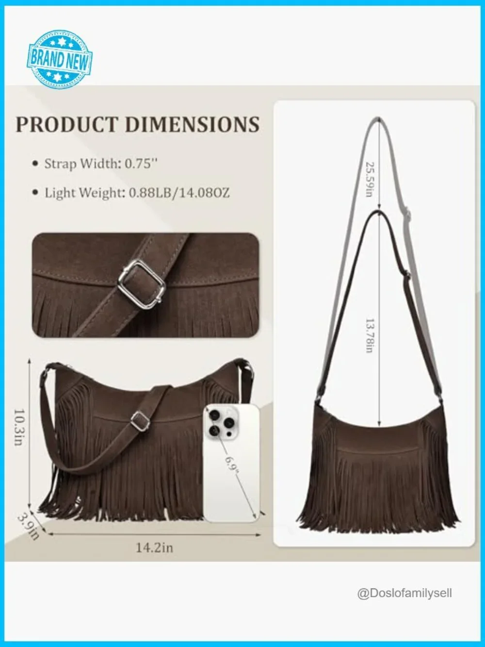 Vintage Suede Fringe Hobo Bag Crossbody Tassel Shoulder Purse Western Cowgirl